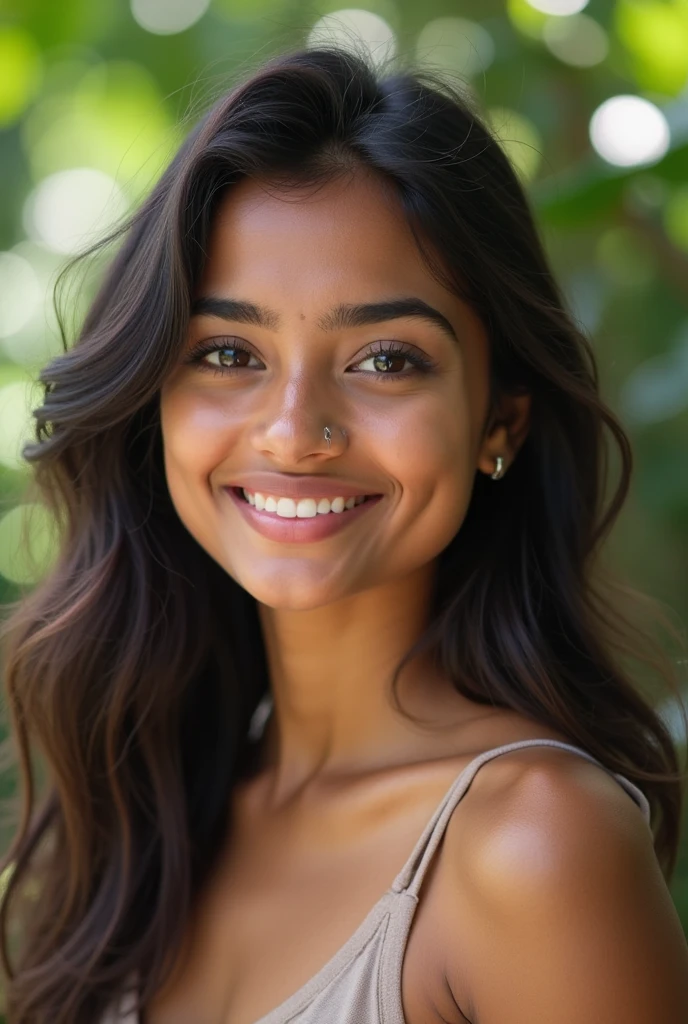 A mais alta qualidade, obra-prima, fotorrealista, medium shot, foto RAW, de (uma mulher linda morena latina sorridente) , it is night time, (pele altamente detalhada), textura da pele, (rosto detalhado), plano de fundo detalhado, foco nítido, dark ilumination, twilight lighting, volumeric lighting, altamente detalhado, detalhes complexos, 8k, altamente detalhado, UHD, HDR