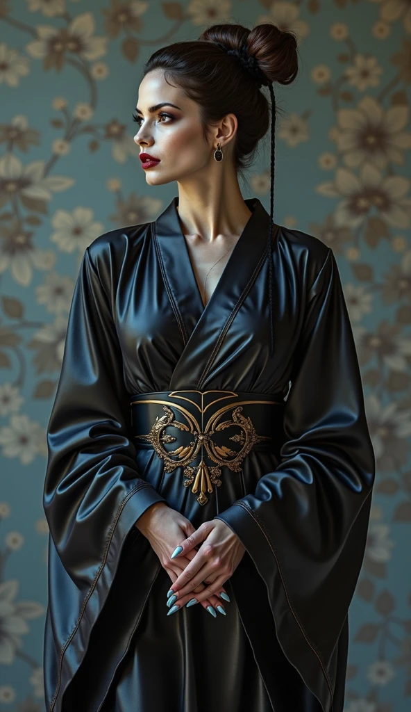 (masterpiece), (best quality), highly intricate details, (photorealistic:1), (1girl, wearing kimono), (dark photo:1.3), (dark tone low key film:1.5),(((dark tone low key film:1.4))), (dark photo:1.3), masterpiece, best quality, detailed slim legs, feet, dark background, standing, with perfect face, beautiful face, beautiful eyes, charming, young American female, prestige, luxury, jewelry, intricate detail, full body angle shot, yakuza, traditional clothes, emphasizing, picture-perfect face, (supermodel:1.4),(kimono), (long black_hair:1), (mature female, perfect  body, correct proportions:1.1), perfect face, beautiful face, beautiful eyes, ((perfect  body)), fantasy, dreamlike, unreal, (rich:1.9), In the picture, exuding confidence and allure. The overall tone of the image is dark, ((medium size beautiful breast)), deep cleavage, big breast,

....Tall, athletic, Triangular face, Fair Skin, Long brown hair, hazel Eyes, [[Curved Nose]], Thick Lips, Round Chin, Instagram model, cheerful smile, medium breasts, coral stain lipstick,
Masterpiece, hi res, 8k, award winning, RAW photo, high quality, 35mm photograph, film grain, bokeh, professional, 4K, highly detailed, 