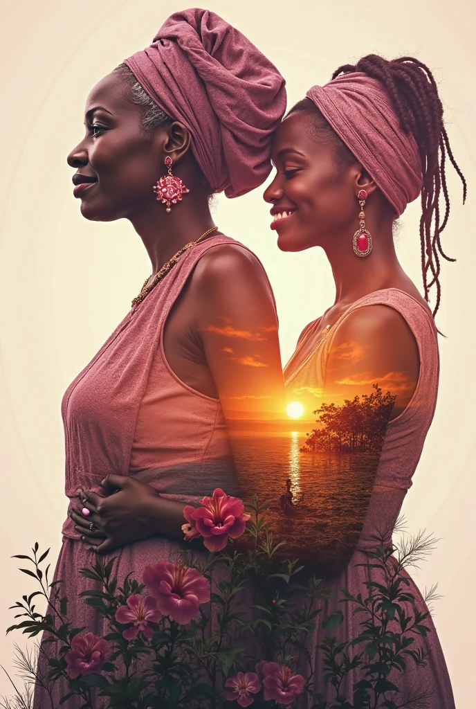 two anime women, in brightly colored dresses are side by side, wearing an African dress, inspired by Ras Akyem, vibrant tones, ( ( dark skin ), by Ella Guru, edited, beautiful women, afrofuturist, at night, vibrant glow, nadine ijewere style, colorful, at dusk, African, afrofuturist, night at dusk