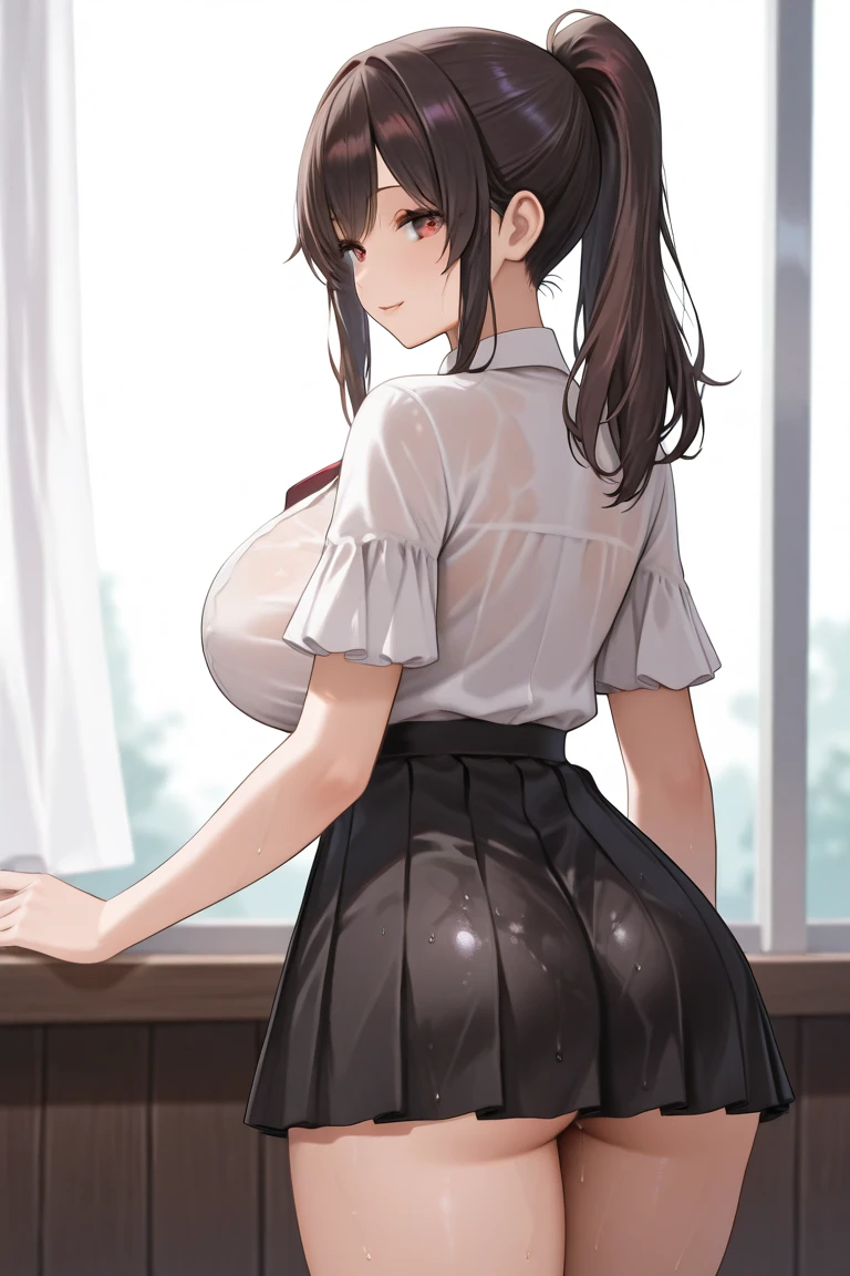 Beautiful girl, sleeveless, big breasts, skirt, big butt,