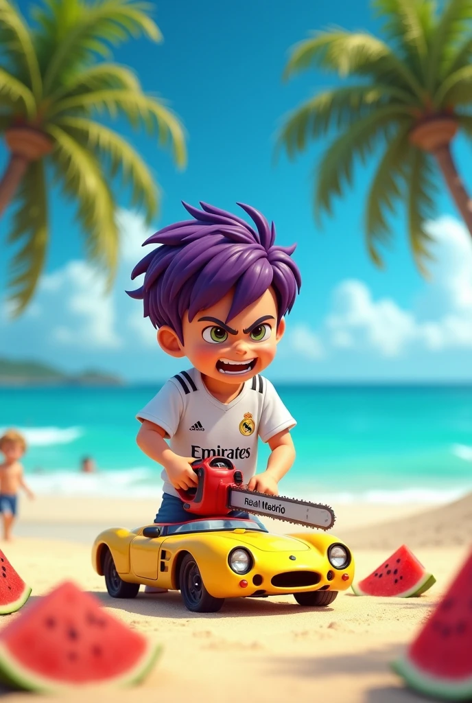 Young boy with beard, shipwrecked (Jamie Hewlett, Katsuya Terada) on a desert island, by the sea, beach, cabin branches, palm trees (John Berjey), anime style, 3D, hyper realistic, detailed drawing, watercolor and Indian ink technique, (masterpiece), (realistic), 8k, RAW photo, very wide shot, octane render, unreal engine, volumetrics dtx, (film grain, bokeh, blurry foreground)