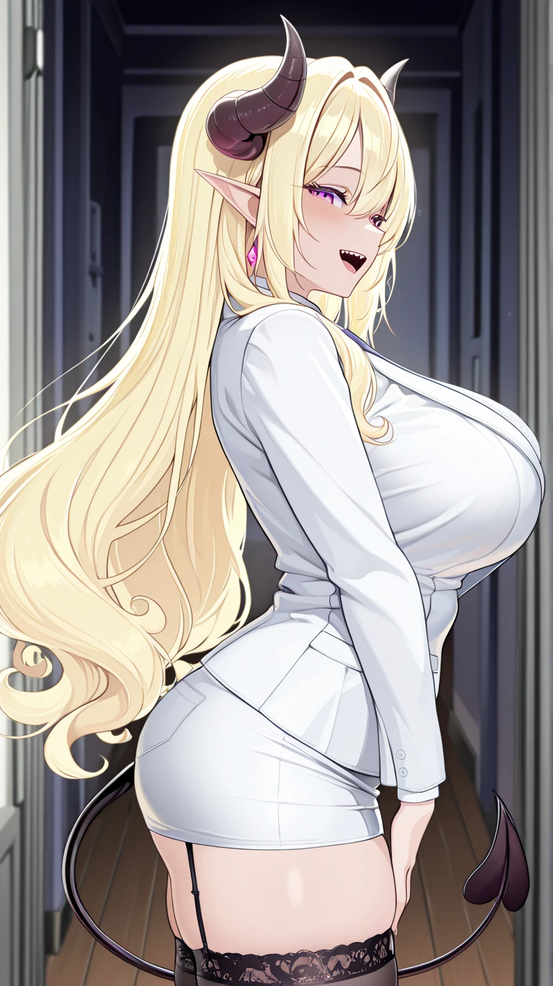 Tsunade Senju, 1girl, long blond hair, wide hips, thick thighs, huge ass , large breast, cleavage, mature mom, white bikini, long dress, sitting on a sofa