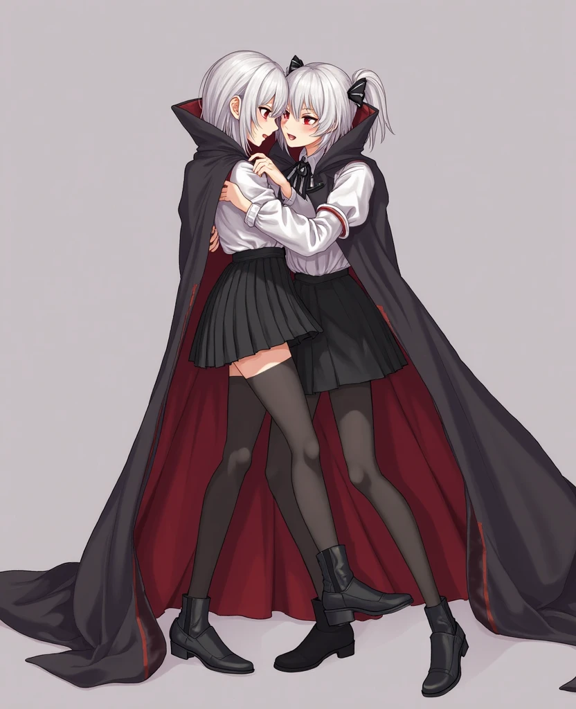 Girl with gray hair, ((curly and fringed hair)), ((short curly ponytail)), curly hair, (red eyes), ((small bushy eyebrows)), wearing gothic lolita clothing, lolicon, walking to school. , bored look, boring face, standing in the middle of a church during mass, suddenly having sex in public, ((doggy style sex)), (bare ass in male crotch, perfect anatomy, young altar boy dressed in red cassock and Roquete ,fucking her