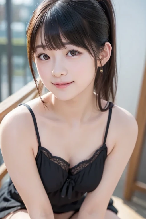 table top, highest quality, 8K, 8-year-old, Ten generations, RAW photo, absurd, award winning portrait, smile, alone, (night:1.8), idol face, delicate girl, Upper body, Digital single-lens reflex camera, looking at the viewer, Frank, Sophisticated,thin arms, professional lighting, film grain, chromatic aberration, (Eye and face details:1.0), (Bokeh:1.1) , (In underwear:1.1) , close your mouth