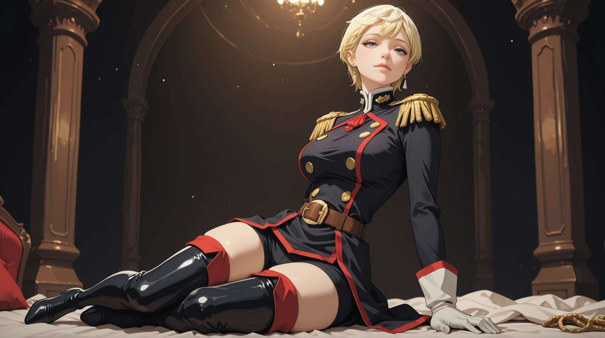 8k, best quality, real picture, intricate details, ultra-detailed, ultra highres, depth field,(photorealistic,realistic:1.2),masterpiece,<lora:add_detail:1>,
0.25 :: close-up , angled shot from the side , from miiddle ,
sci-fi,
1girl, spsara, <lora:SpacePirateSara:0.85>, an extremely beautiful 25-year-old girl, blonde hair, long hair, green eyes, perfect shiny skin, fair skin, huge breasts, cleavage, earrings, choker, looking at viewer, solo, light blush,
(chubby nipples under the clothes:1.1), sweat, seduction, nsfw,
(0.1 :: Seated on a velvet ottoman in a candlelit room, she emanates a sense of serene intimacy :1.3),
(( jacket, cape, black pants, gloves, belt, boots):1.3),
at dawn ,
((best quality)), ((masterpiece)), ((realistic)), Behold the 512x768 large mart's extensive book and magazine section, where shelves are lined with captivating reads, bestsellers, and glossy publications. Warm, cozy lighting invites visitors to indulge in literary delights. on eye level, scenic, masterpiece ,