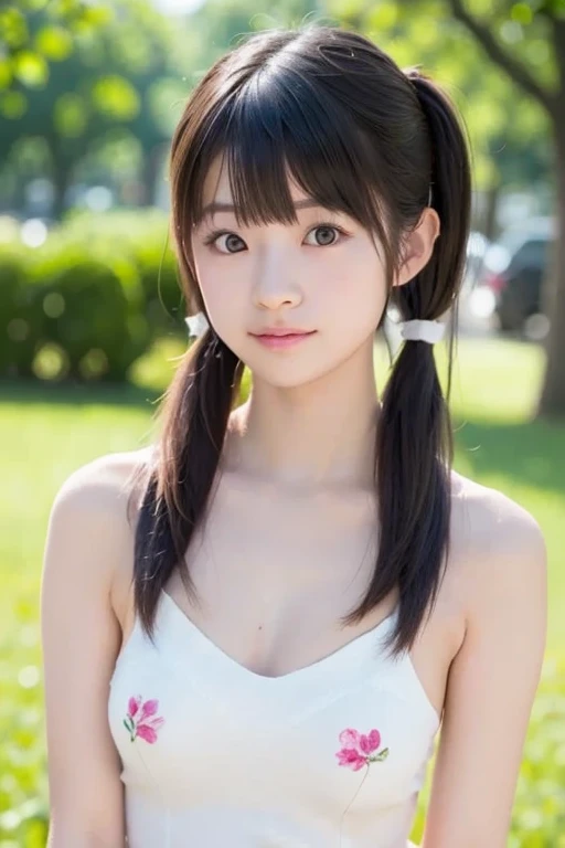 Adorable, Japanese 14 year old girl,  (Frilled neckband:1) , Cleavage, close_Upward facing face, upper_body ,Twin tails  , , (High color saturation,Catchlight:1.0),  (Highly detailed skin), (Highest quality:1.0), (Ultra-high resolution:1.0) ,(Like the picture:1.0), (Ultra-detailed:1.0), (8k, RAW Photos:1.1)、topless、Erotic look、Bare nipples、Ultra HD