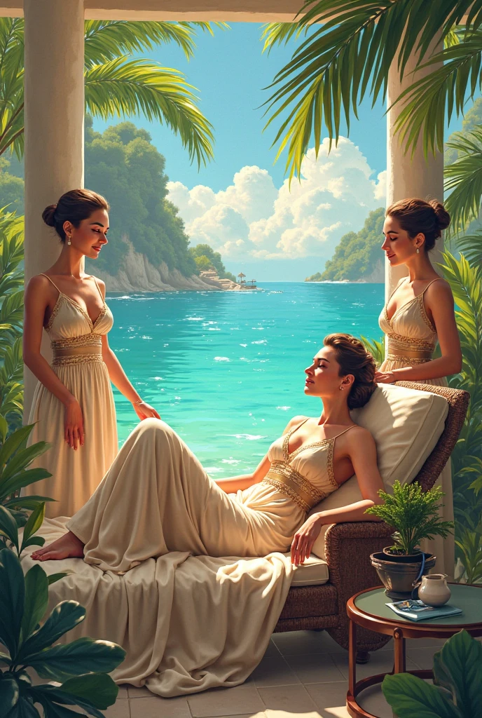 there are body three giant greek woman take a bath and talking together, river, water, litter flower, plan, tree far away, dramatic sky, dramatic cloud, on a dust field, full body, naked, female greek,female greek god, white hair, hairy torso, fantasy, intricate, elegant, highly detailed, digital painting, artstation, concept art, smooth, sharp focus, illustration, art by gaston bussiere and alphonse mucha, naked