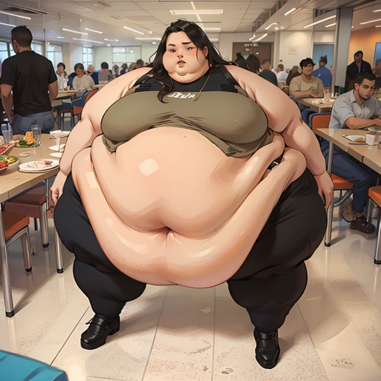 (masterpiece, best quality, highres, detailed, realistic:1.2), young woman, beautiful face, detailed face, USSBBW, morbidly obese, fatblob, sagging belly, high aesthetic, eating junk food, tight dress, auburn long hair, hoodie, looking away