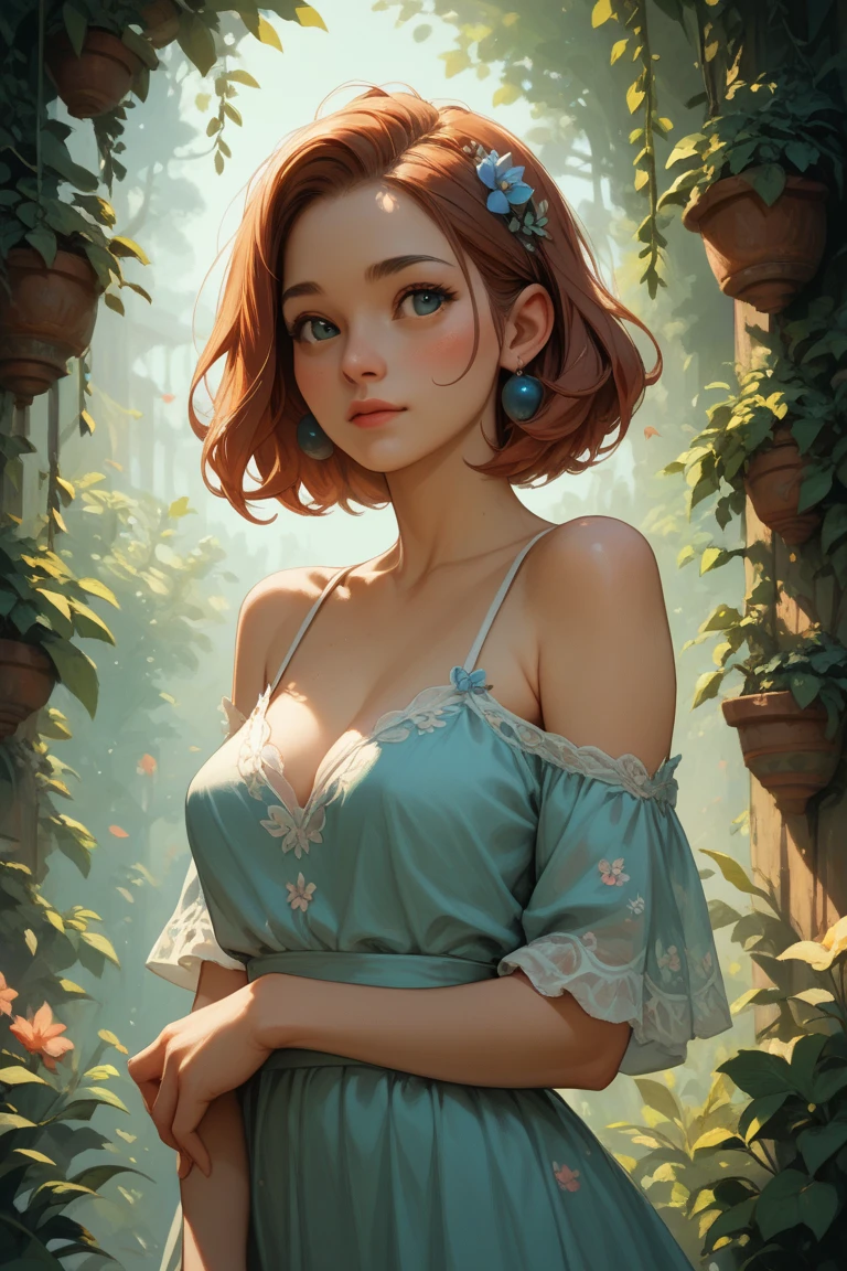 (beautiful watercolor work by Casey Bowe + illustration + artwork + beautiful + elegant + flower on the chest + woman in a dress: 1.2), 4k art, final touch, rich colors, watercolor style.