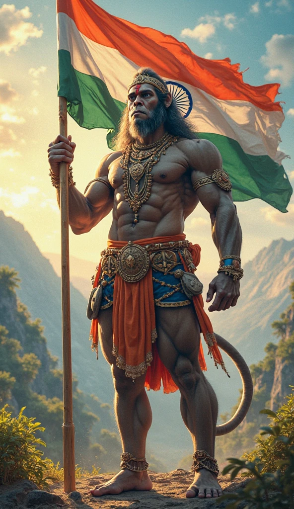 Hanuman with indian flag