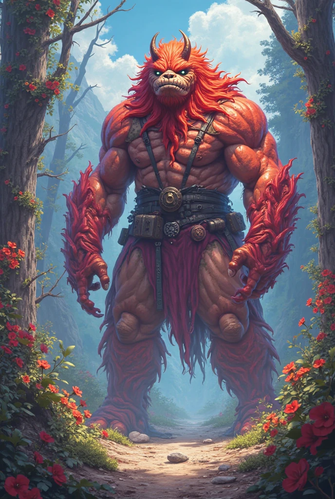 man, Viking, short stature, Age 60 years, strong, thick, big breasts, big belly, Red hair, big red beard, thick body hair, густые Red hair на груди, густые Red hair на животе, густые Red hair на лобке, густые Red hair на яйцах, tattoos on body, very shy, In the woods, birch trees, nature, in a short leather skirt