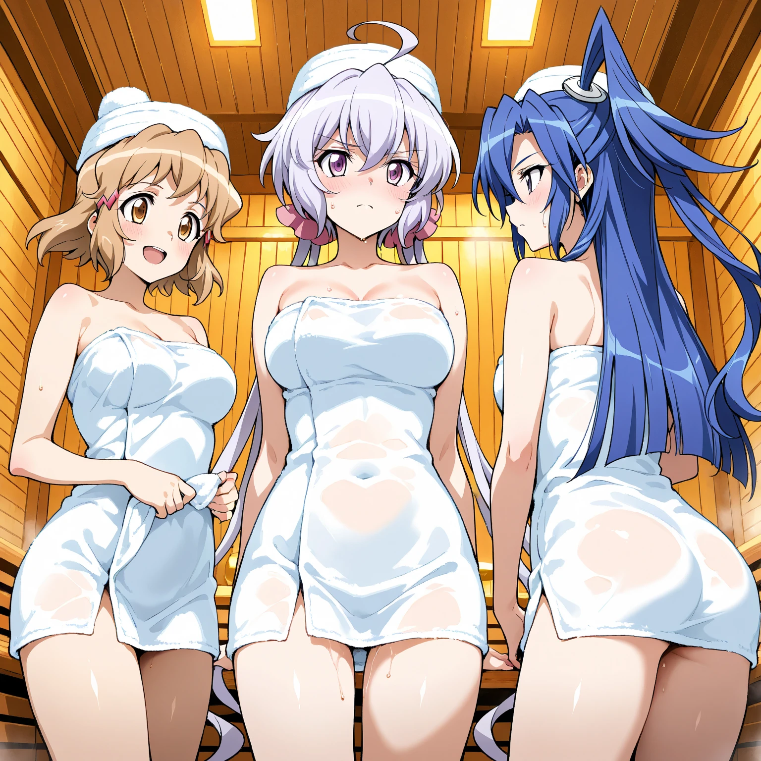 3girls, solo,akashi kaoru,nogami aoi,sannomiya shiho 8k, masterpiece, absurdres, anime,(completely nude:1.2),