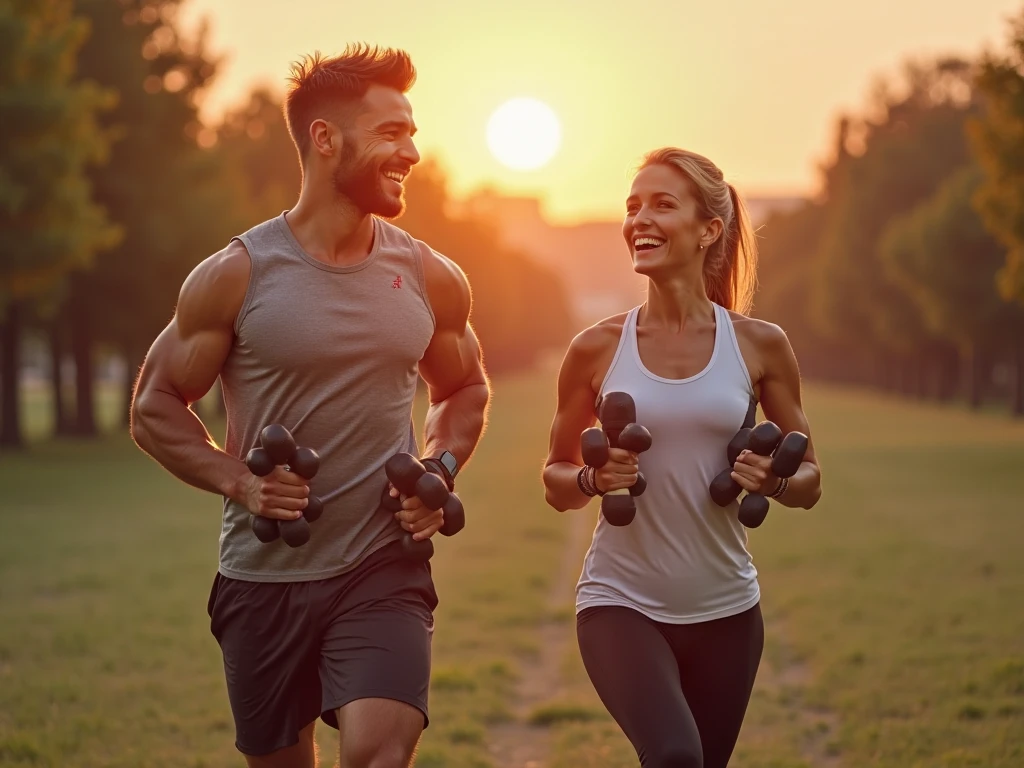 Hey, can you make a kind of nice drawing that represents aerobic and anaerobic exercises, one on each side? For example, a person walking on one side and a person lifting weights on the other side.