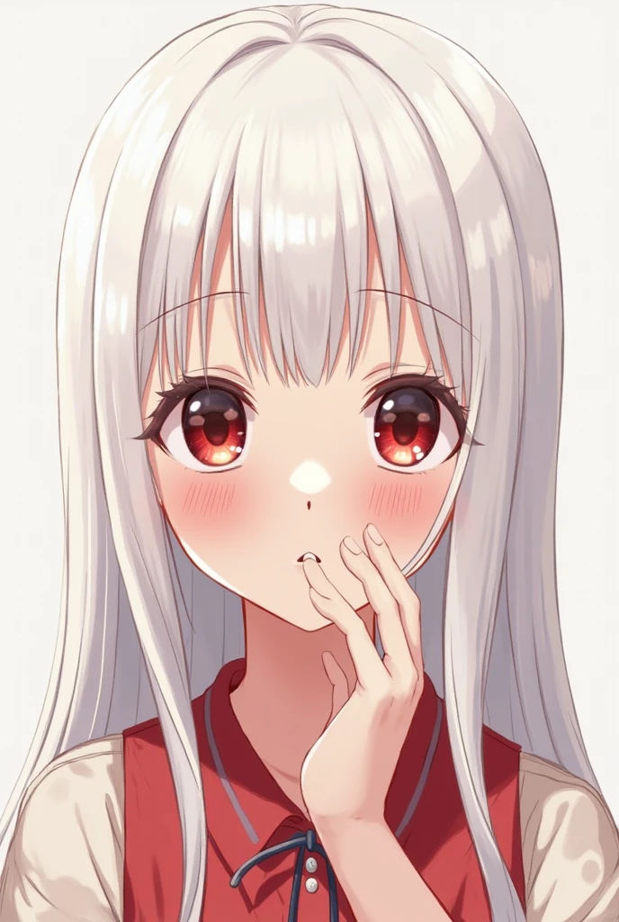 1girl, :o, bad_id, bad_twitter_id, breath, chiya_(urara_meirochou), commentary_request, creature, harikamo, long_hair, own_hands_together, red_eyes, snow_rabbit, snowing, solo, urara_meirochou, white_hair, winter
