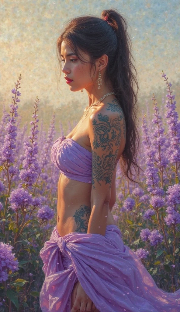 (best quality, 4k, 8k, high, masterpiece: 1.2), ultra-detailed, (realistic, photorealistic, photorealistic: 1.37), Hydrangea woman, full body, Hydrangea color palette, fighting stance, fierce gauze, beautiful detailed eyes, beautiful detailed lips, long eyelashes, flawless skin, flowing golden hair, Hydrangea crown, body covered in Hydrangea tattoos, fit and toned physique, vivid colors, sharp focus, studio lighting, Bokeh, conceptual artists, portrait. --auto --s2