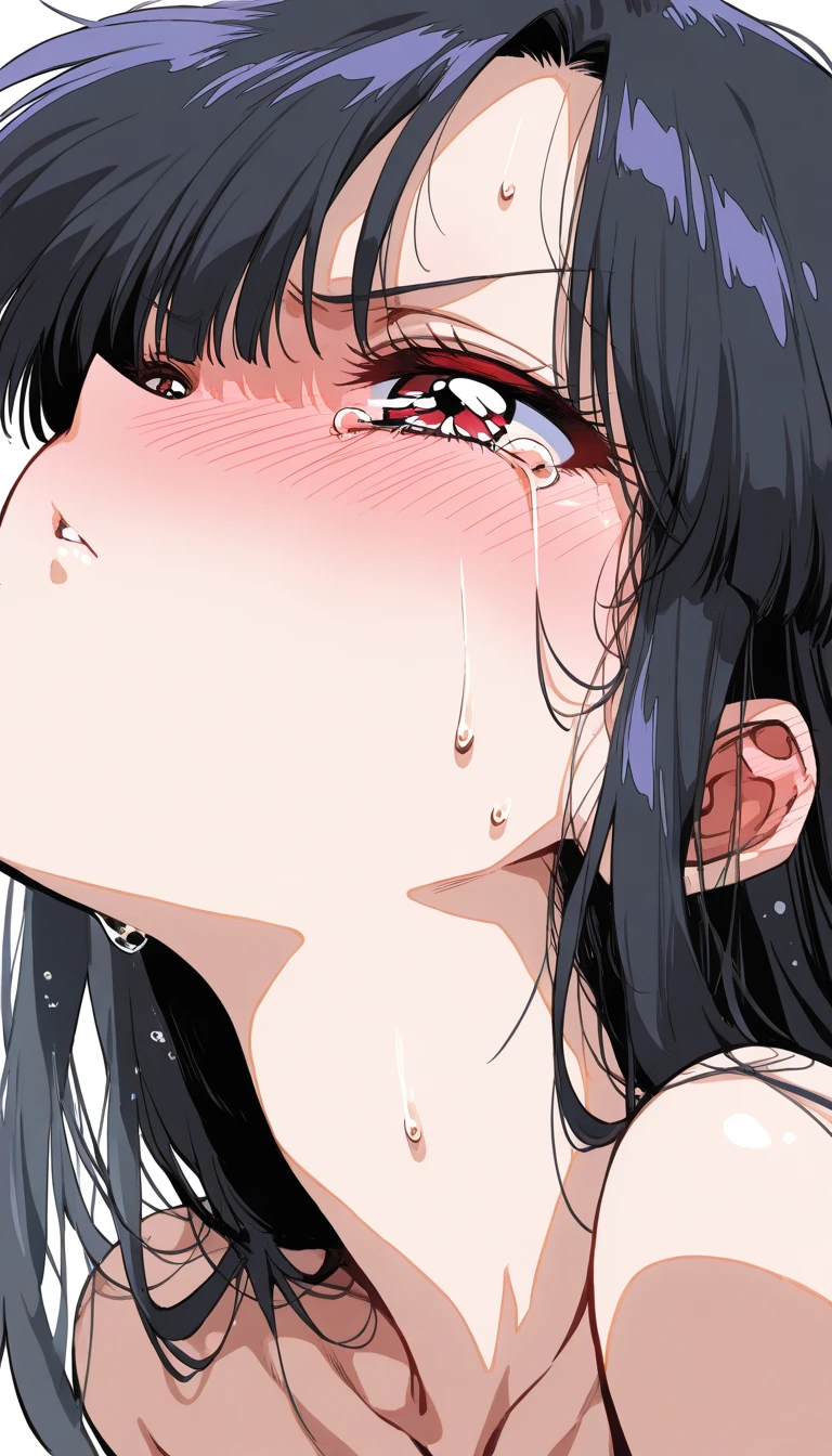 tareme,(short wavy hair:1.1),(crying mole)mole,eyeliner,eyelash,black hair,mature woman sucking a penis,deap throat,excessive cum,heart pupils,sweaty,elegant dress,(crying and aroused:1.2),(at toilet),bukkake on head,excessive cum,cum on head,hand on head,crying,drunken,look at penis,from above,(face focus)