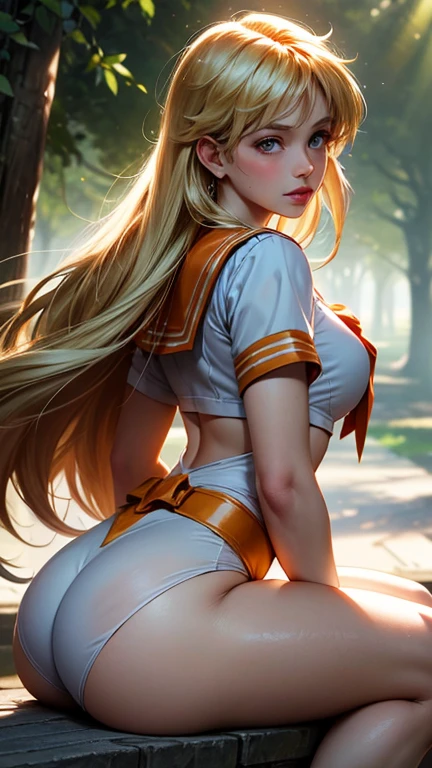  behavior、golden hair、Beautiful young woman、Gorgeous full nude、twin tayellow ribbon hair ornament、big areola、Dense andgroomed armpit hair、Dense, well-groomed pubic hair、beautiful anus、Spread your butto