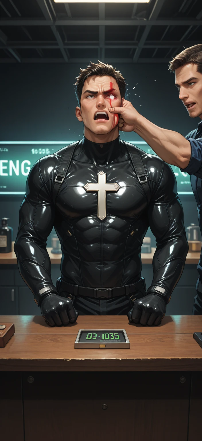 (1 girl), (cara delevingne:1.25), (Muscular:1.9), ((wide shoulders:1.5)), (wearing a nun's outfit:1.5), earrings, eyeshadow, lipstick, (full body pose:1.5), (ten pack abs:1.5), (full body view:1.5), ((large muscular veiny breasts:1.5)), choker, (sculpted muscles:1.9), detailed eyes, (black latex bodysuit with huge erect penis:2), (muscular body:1.9), (looking at viewer), (smile:1.5), round ass, dark bedroom, night time, rim lighting, two tone lighting, dimly lit, clean skin, low key (DETAILED SKIN), licking lips, (naughty girl face:1.25), naughty, bokeh, bokeh in the art style of peter mohrbacher