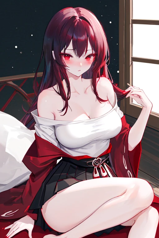 (best image quality, masterpiece:1.2), absolute resolution, high quality, one woman, break, (long black hair mixed with red:1. 1), brown eyes, big breasts,naked,