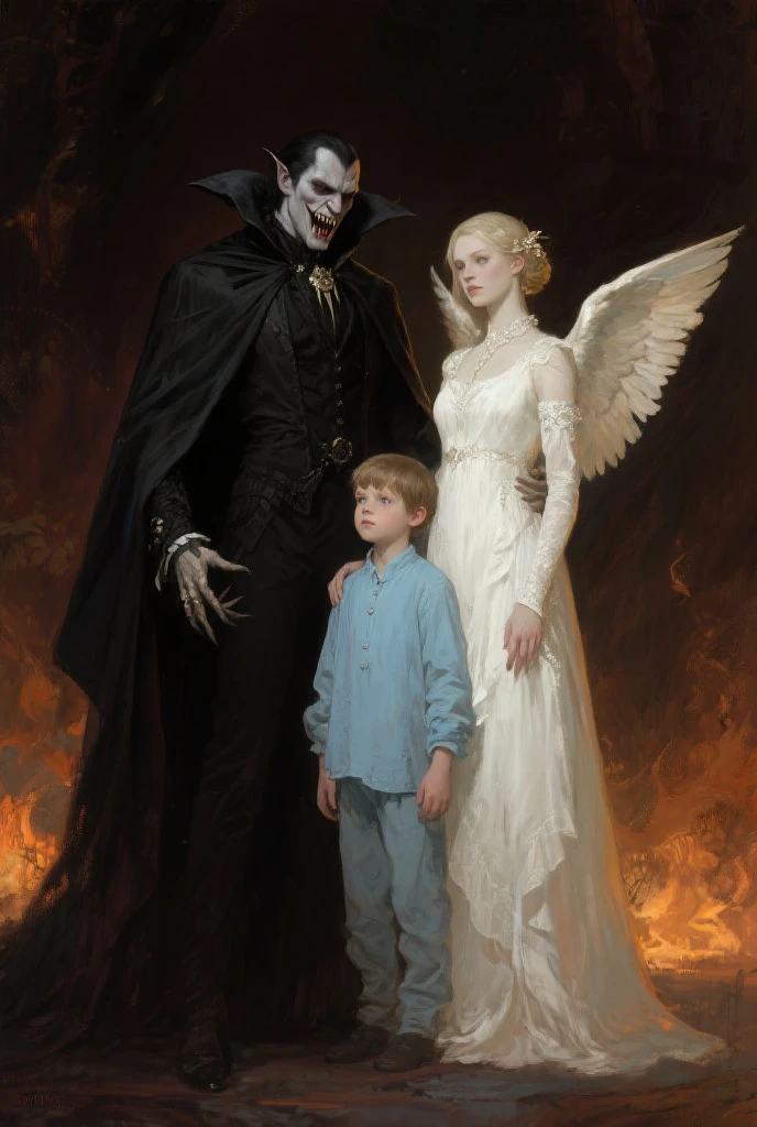Lilith and Lucifer with their daughters , Hecate blonde with brown eyes as  and Artemis mixed race with brown eyes and short curly hair aged 6 years 