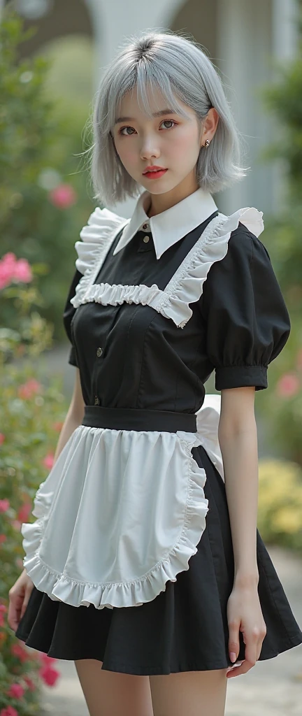 ((Real Photo Quality))、((masterpiece)), ((highest quality、Ultra high definition)), (Very detailed),8K、Photo quality、(((Amazingly cute girl))), 16-year-old girl, (Beautiful emerald blue eyes), (smile),Glossy lips、In the open-air bath overlooking the sea, Beautifully arranged black hair in twin tails、Lace fabric ribbon、whole body、((Super high-end white see-through summer gothic lolita maid costume、A super mini skirt with lots of frills))、Professional Lighting、(White lace knee-highore detailed and beautiful)、(More details and cutenesore realistic)、