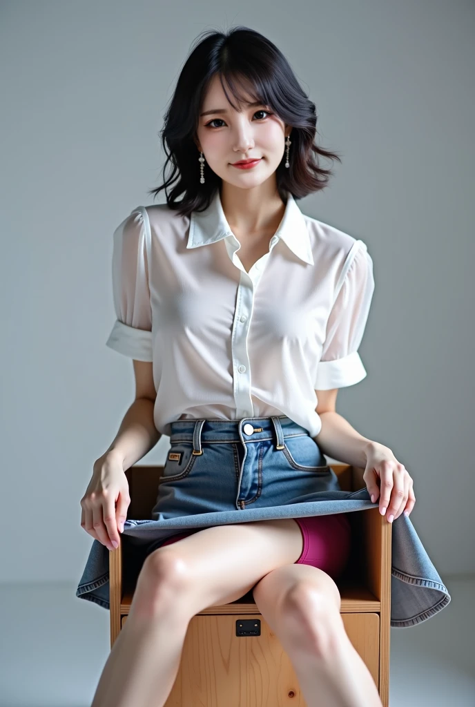 Sitting with Knees Up on sofa at living, spread legs