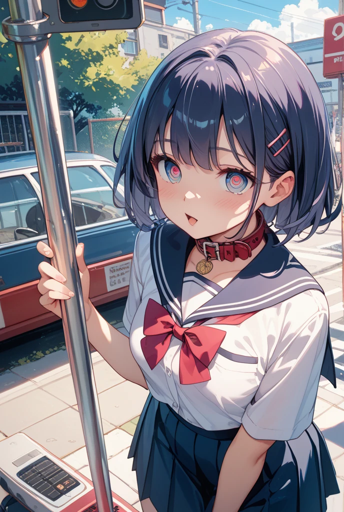 Lesbian、Sailor suit、Glasses、Pleated skirt、Hold out panties with both hands、(To pee:1.8)Panties as a gift、Nipples、Sailor suit、Pleated skirt、Nipples