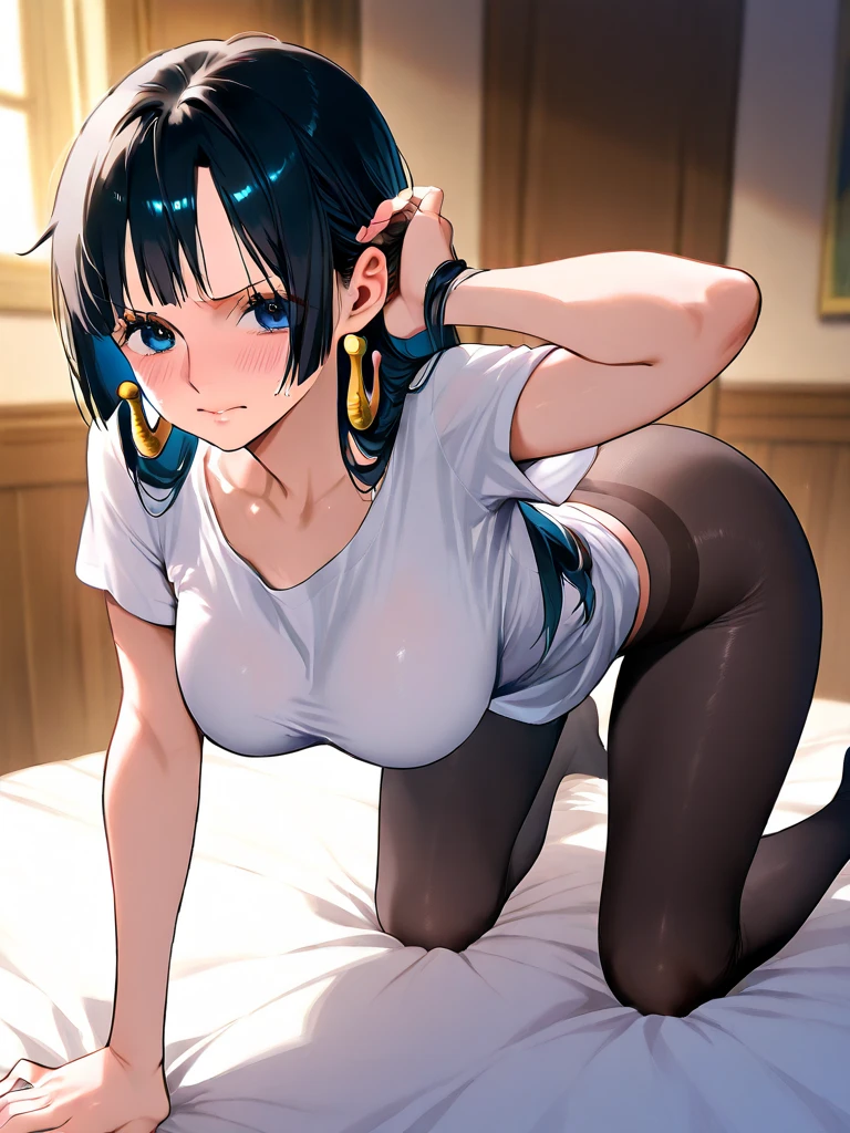There is a man and woman having sex in cowgirl position..,Let your hair grow long and use black underwear.
