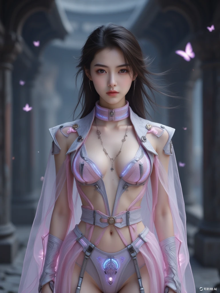((Waist shot)), Game Art，best image quality，close-up，32k，(Breast photo)，(image like)，(Close-up shot)，(rule of thirds)，การแสดงผล Unreal Engine 5 ทำงานได้， (Girl of the Future)，(Female Warrior)， 20 year old girl，   Elegant Smile  , for short hair, ((Hunter))， eyes full of details ，(big-breasted dress)， Peace Glorious and honorable ，Ignoring ，brave， pink sash，Glowing magic lines ，Thai outfit clothes during the 3rd reign，Medieval Ranger Stuffed with Dikli Lavadi,， Pose for a photo，simple background，Movie Lighting，imaging with radiation tracking，CG games，(( 3D Unreal Engine ))， OC Render Reflection Mode 