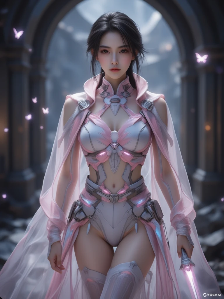 (high resolucion, 4k, Masterpiece:1.2),((Ultra-detailed:1.2)),(realisitic,Realistis:1.37),Girl robot married in Japan,Bridal dress,mechanical limb,Mechanical trunk,Made of shiny white and silver translucent glass and plastic, Delicate lace dresses, Joyful expressions, , vibrant colours, cherry blossom background, Bright sunlight, highly intricate details, Female elves, Beautiful waist, navels, big size ass, Exposed metal skeleton, 1 Cyborg Girl, Detailed hydraulic cylinders from Sumer, Raw skin is exposed to the valley、large full breasts, (random pose、dynamicposes,:1.2)