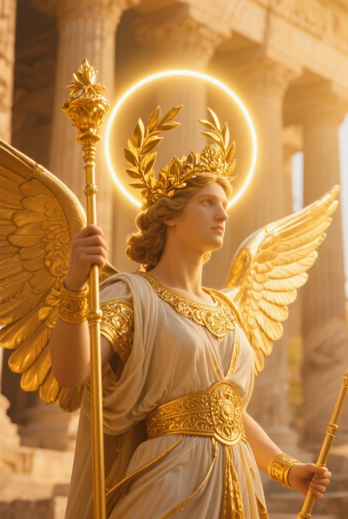 Greek marble and gold statue of a goddess with angels, renaissance art, hyperdetailed, 8k, hyperrealistic, close up, intricate details, masterpiece, unreal engine render, stunning lighting, beautiful shadows