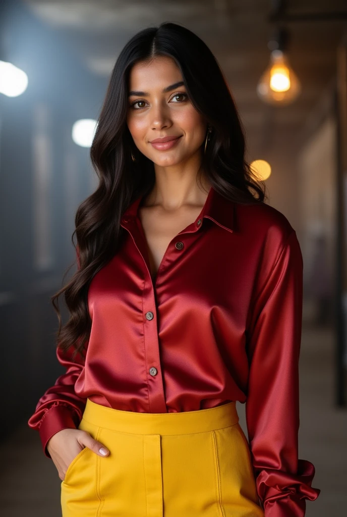40 year old woman plows in front of a Christmas tree, wearing a red blouse and black pants, with a red background, in red and black, She is looking directly at the camera with a neutral expression. The living room has yellow walls and there is a sofa in the background. Wearing festive clothes, wearing a red blouse, black pants, with a tree in the background. Fitness body. Woman in good physical shape, fitness woman, perfect face, perfect mouth.
Woman, ((Masterpiece, best quality)), full body view, detailed skin, highly detailed, cinematic lighting, ultra realistic, dark brown hair, medium hair, portrait, full body view, contrast, close-up, cinematic light, ultra-high resolution, RAW.
Woman with white skin and dark brown hair. She is around 40 years old, 165 cm tall and weighs 56 kg. She has a perfect mouth, a perfect face. Her body exudes glamor and her face is a definition of beauty. Slender body, thin waist. Highly realistic, hyperrealism, very elaborate skin, perfect face. Sharp Photo, High Resolution, High Quality, Masterpiece, 16K Photo, High Contrast, Masterpiece, Nude, Nude, NSFW.