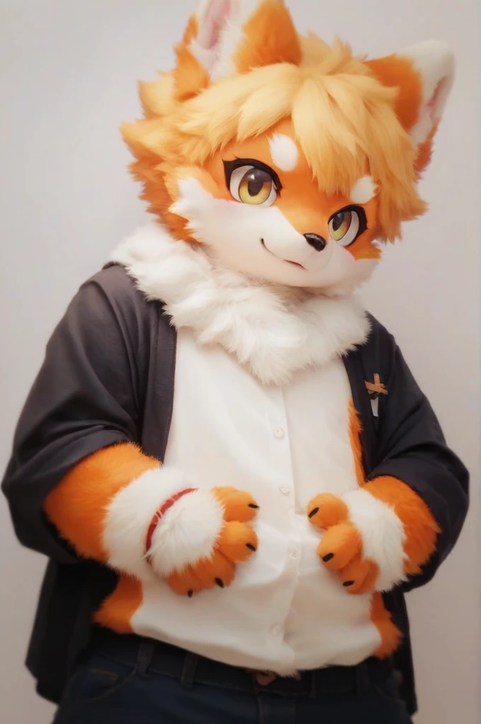 RAW photo, uhd, dslr, high quality, realistic, photo realistic, dreamlikeart, lens flare, standing, upper body, looking at viewer, animal focus, furry, fursuit, (((buff strong man))), cat, cute, kawaii, lovely, fur, fur head, narrow waist, fox ears, paw, paw shoes, white fur, ((really fat)), inflated