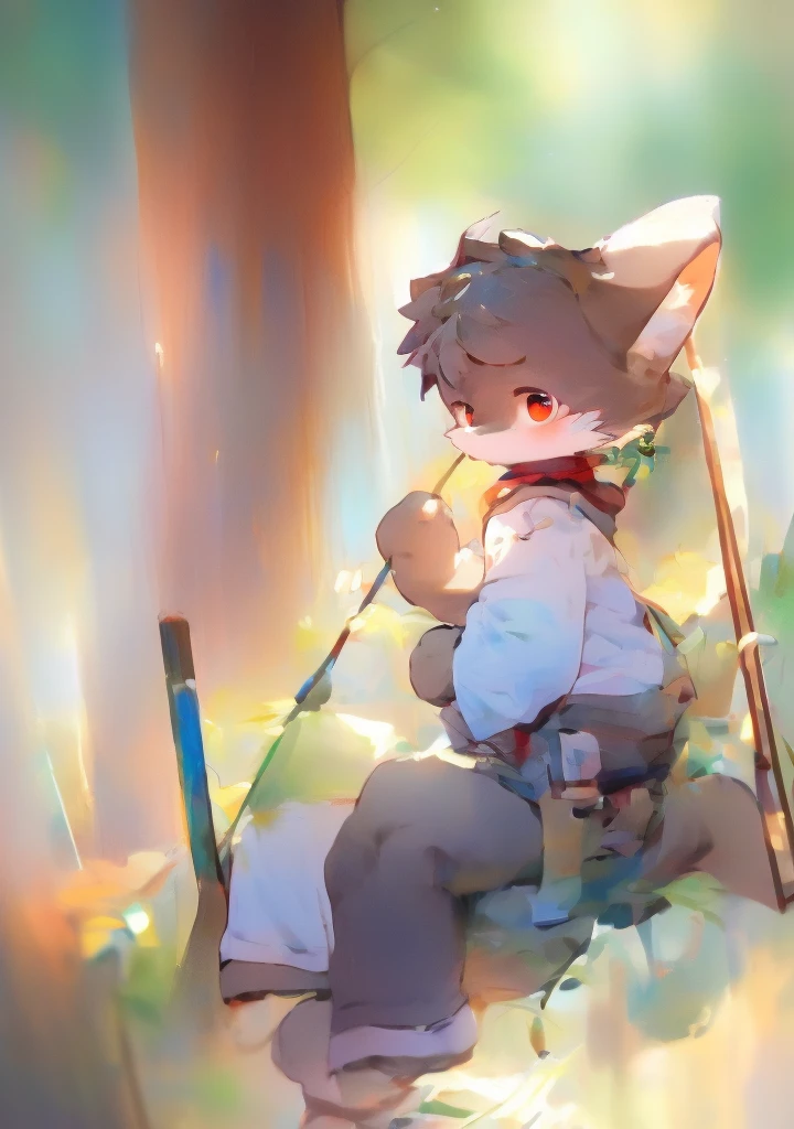(best quality,4k,highres,masterpiece:1.2),ultra-detailed,realistic,photorealistic:1.37, furry, tied up limbs, tied up hands and feet, shy expression, suspended limbs, blushing, relatively large paws, furry paws, cute, vibrant colors, soft lighting