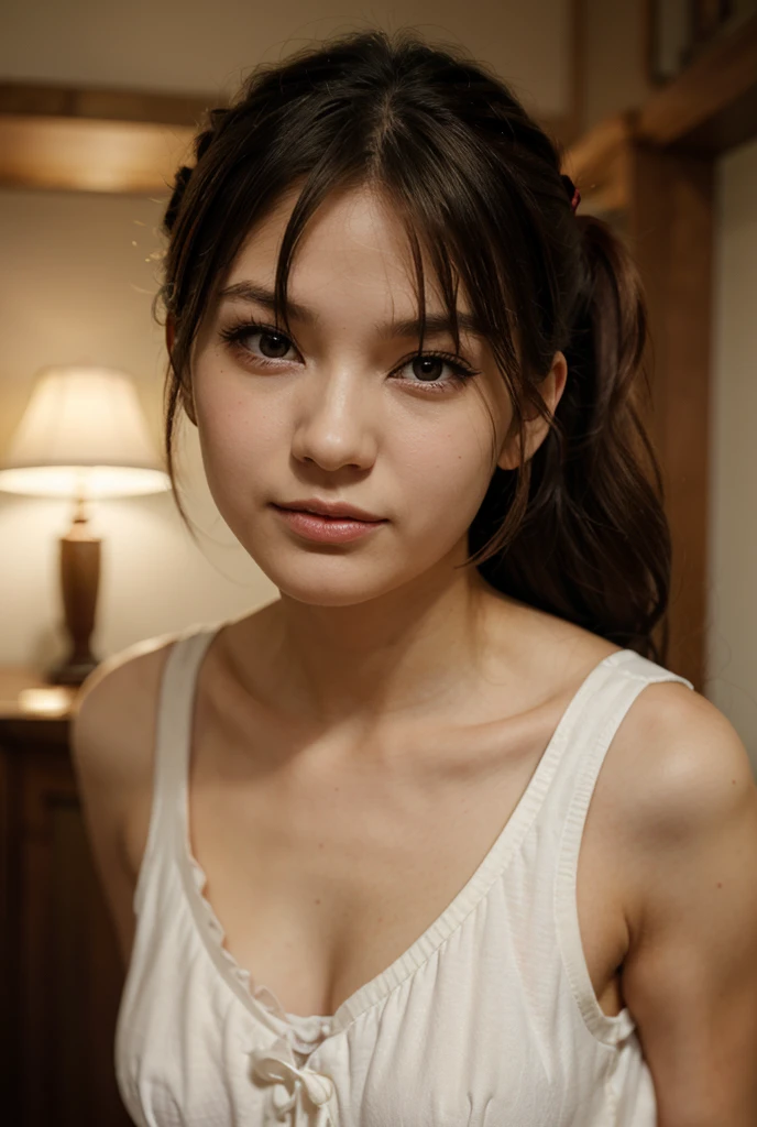 glowing expression、Fotorrealismo、highest qualityr、超A high resolution、una imagen、Photos of the most beautiful Asian girls、Cara linda y hermosa detallada、a small face、(pureerosface_v1:0.008)、Hermoso flequillo、loli kawaii 、15 years、Piel blanca brillante y brillante、poneyTail、Flequillo que se extiende hasta la cara、flequillo、pelo entre los ojos、super long hair、The most beautiful platinum blonde super long silky hair in the world、finer hair、Atractivo brillante hermoso brillante negros grandes ojos、uniformes escolares color beige、Ropa de estudiante、delineador de ojos、二重まぶた、Pechos grandes