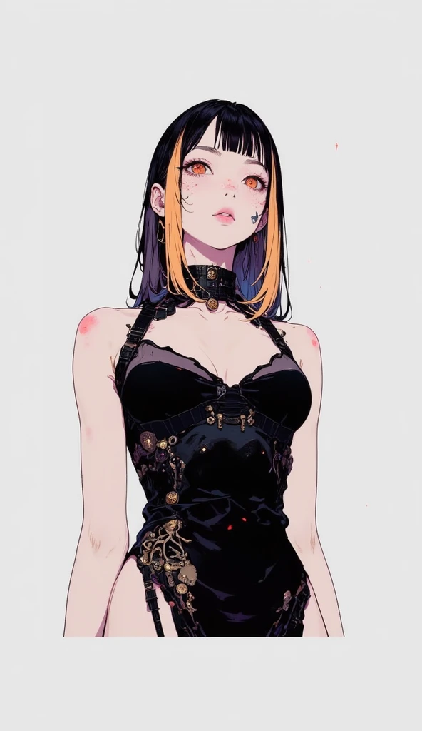 (masterpiece:1.2, Highest quality), (Actual Photos, Intricate details), (1 female, alone, Upper Body, Small breasts) ,whole body,Clothes:underwear:Shave your head、Twin tails、boldな髪色にしたり、whole body傷だらけ、Dramatic makeup,Unconventional fashion choice behavior:traitor、Disobedient、Create mixed media art、experiment with different subcultural values:Personality、Genuine、Creative Expression of Inspiration:Punk Rock Music、A symbol of counter culture,Characteristics of the avant-garde art movement:bold、bold、Think outside the box、White background