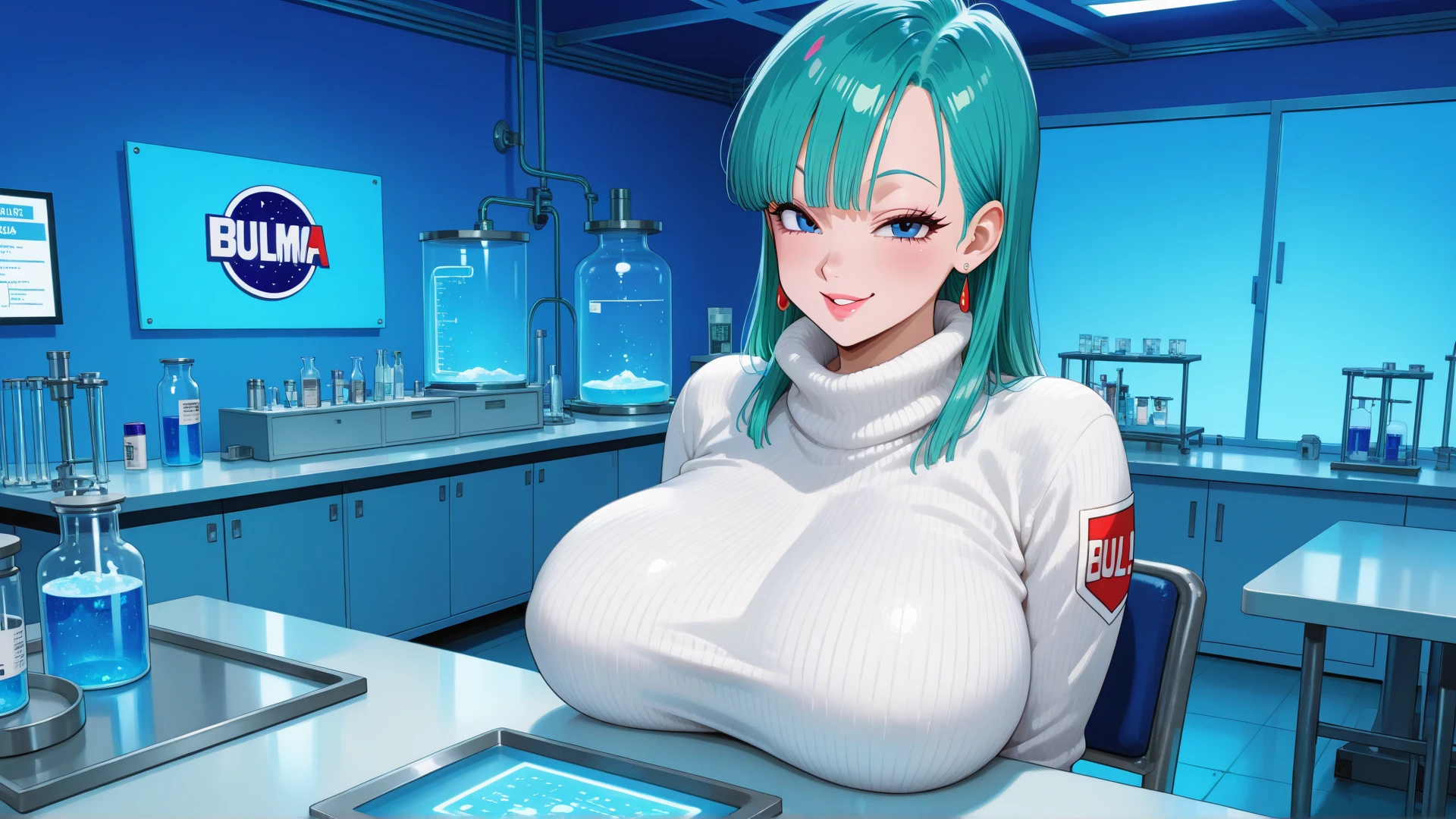 masterpiece, best quality), intricate details 1girl, long hair, blue hair, jewelry, makeup, huge breasts, ero full body, cute face, inoccent face