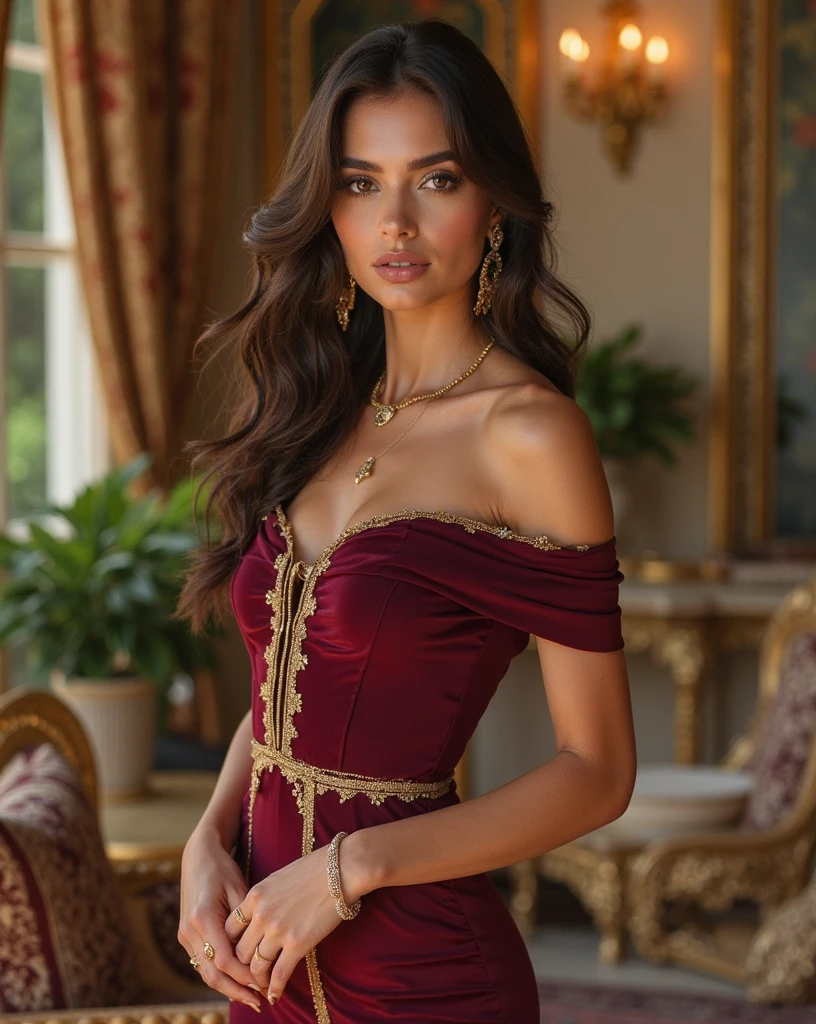 Em um luxuoso cassino, A stunning woman wears an exquisite dress adorned with heart symbols, embodying the royal presence of the Queen of Hearts. Surrounded by a backdrop of poker cards and chips, She exudes confidence and seduction, convidando os jogadores a testar sua sorte e habilidades no jogo de azar.