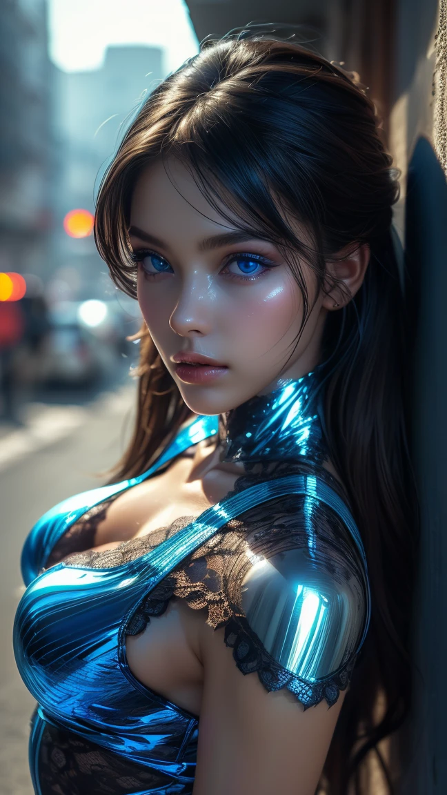 1 girl, solamente, (NSFW), Cute 18-year-old red-haired girl with two tails, ((cuerpo femenino perfecto)), (Maquillaje de cara linda), multiple (cabello color arco iris: 1.2), (Hermosos ojos azules detallados: 1.6), (Ojos fotorrealistas: 1.6), feliz, Ucraniano, (Small body), ((small hips)), white pale skin, (Micro Bikini), ((pantimedias finas: 1.6)), (("TRON LEGACY ciudad futurista" fondo de estilo)), (Noche:1.2), Foto realista.