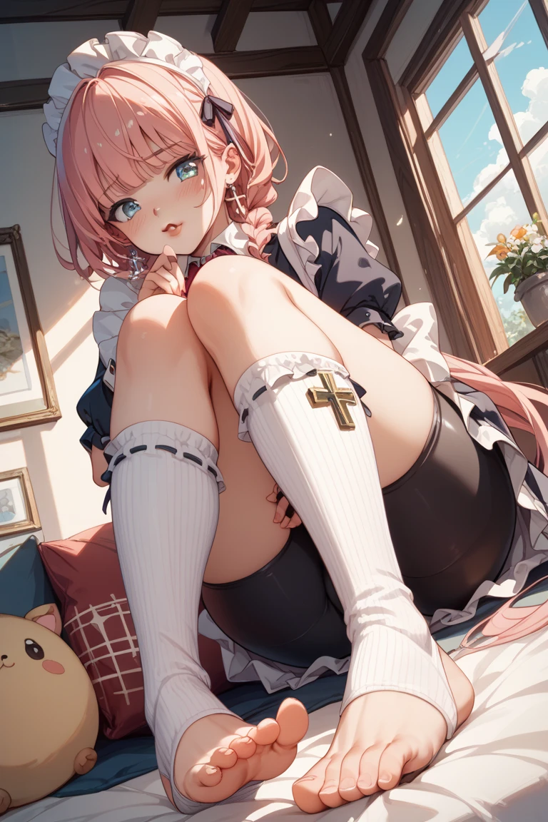 muste piece、masterpiece、highest quality、Super detailed、High resolution、8K portrait、High definition CG of Unity 8k wallpaper、cute type little:1.5、Lori:1.5、Highly detailed CG unity 8k wallpaper、Realistic、real person、 portrait photography、shiny skin、High definition、(16 years old:1.2)、(1 girl)、beautiful clear eyes、extremely detailed description、delicate face、nice lips、slender body、flat chest、(thin waist)、thin legs、(garden:1.6)、1 girl, cute type, perfect face, seriously, (blush:1.5),(Pink hair twin tails:1.3),(flat chest:1.3),((Maid clothes:1.3)),(black dress),(half nude:1.2),(I have nipples:1.2),(looking at view),(from front),gran,(spread legs:1.2),(pussy),(wearing shoes),((climax in vagina:1.7))