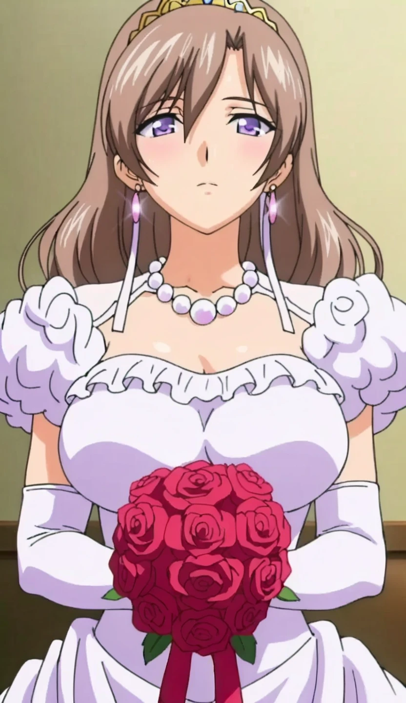 1girll,SMJupiter,green-eyed,horse tailed,Close-up of a beautiful bride in a beautiful wedding dress, Gurvetz,(pillory:1.5), (Flail:1.2), Flail on the head, Flail on the hands,Full body photo, Whole body, (Bridal veil: 1.5), (Short transparent veil: 1.5), Flushed face, Head flower, head gear, (Tubular wedding dress: 1.5), (Silk dress: 1.2 ), (Strapless wedding dress: 1.5), (and floor-length skirts:1.2), Pure white dress,a white long skirt, necklace, Earrings, (Huge breasts: 1.3), Deep V heart collar wedding dress, bangs, lipstick, (Lace gloves: 1.3), High detail RAW color art,