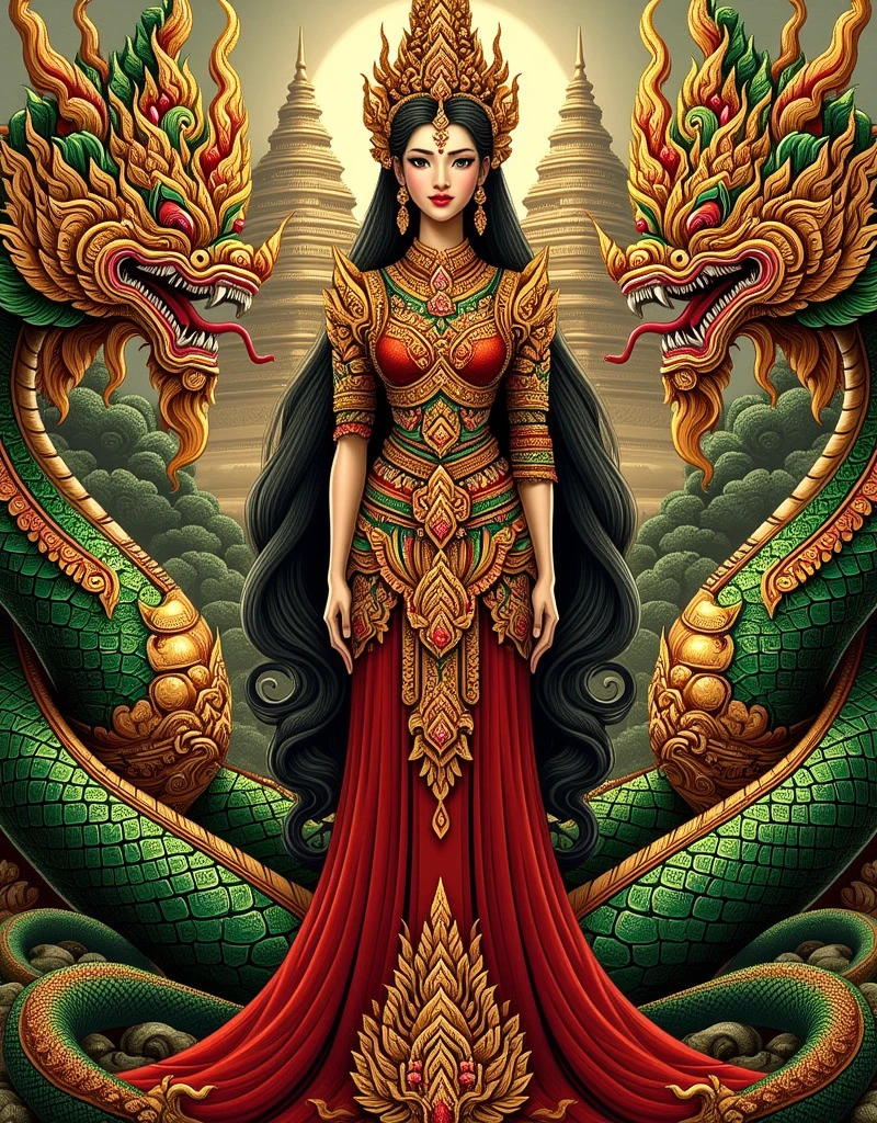 female dragon  in indian folk outfit, vector graphics, strong contours, logo design
