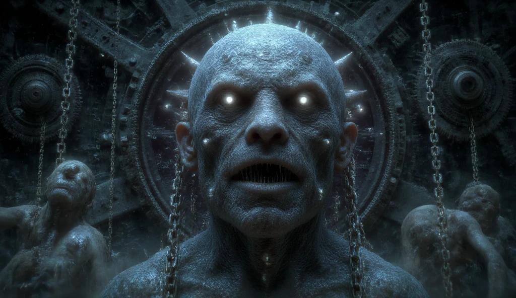 Pinhead, leader of the cenobites, floats in front of an ...