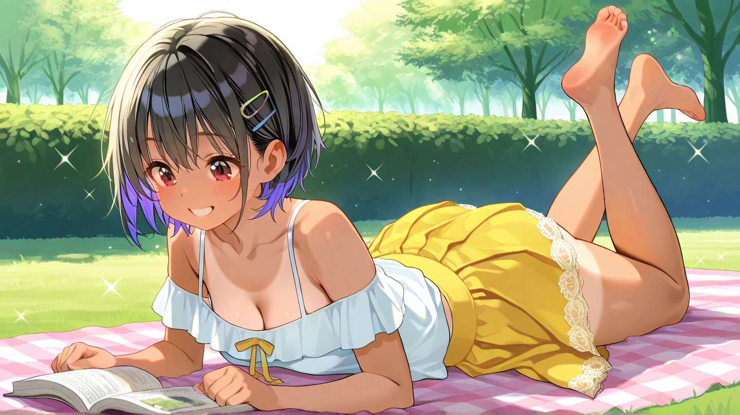 masterpeace, best quality, 1girl, 18yo girl, (floral panties), vibrant colors, Volumetric Lighting, Best Shadows, Shallow Depth of Field, (Highest Quality, Amazing Details:1.25), Brilliant Colorful Paintings, ((magazine cover)), magazine title, text