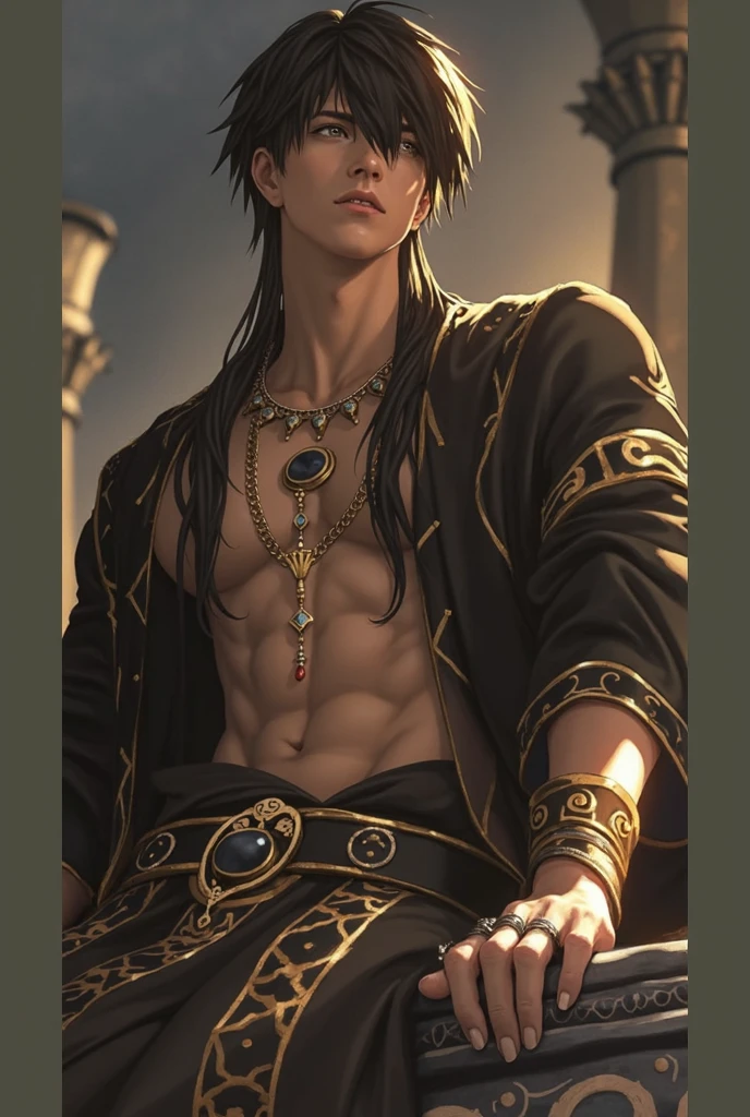 (man:1.5),1 man,male,1boy,male focus,dark-skinned man,black hairdark skin,jewelry,necklace,(Egyptian man),(tan),(brown skin),body tone,male focus,long hair,long bangs,no shirt,pharaoh Tutankhamun,serious expression, (((Egyptian God))),SETH, god of chaos, Egyptian mythology, expression of evil,Egyptian clothing, ((brother of Osiris)) , Osiris, king of the Egyptian underworld, pharaoh of Egypt, god of the underworld, Lord of the underworld, Inquisitor of Death, associated with a good harvest,symbolizes hope and light, tough guy, majesty, strong, muscular body, abs (many fine Egyptian decorations), Egyptian style, perfect flesh full of texture,

muscle,muscle,pectoral, muscular,Mature man,45 year,1 man,macho man,an extremely detailed face,(((gold_eyes:1.3))),intricate eyes,beautiful detailed eyes,symmetrical eyes,perfect face,((detailed face)),macho man,

(((lustrous skin:1.5,tanned skin,bright skin: 1.5,skin tanned,shiny skin,very shiny skin,shiny body))),powerful,heroic,nsfw,

((bulge in pants)),(((intricate outfit,embroidered outfit,ornate outfit,intricate clothes,embroidered clothes,ornate clothes))),

dynamic pose,looking at viewer,smug,(masculine attitude),centered,scale to fit dimensions,Rule of thirds,

((beautiful bath house made of egyptian marble and pillars, beautiful clear water in pool)),scenery:1.25,((intricate scenery)),((egyptian temple background)),

(Glossy Egyptian ornaments),highres,sharp focus,(ultra detailed,extremely detailed),(photorealistic artwork:1.37),(extremely detailed CG unity 8k wallpaper),(((vibrant colors,vibrant theme))),(intricate),(masterpiece),(best quality),artistic photography,(photography taken by sldr),(intricate background),perfect rendered face,perfect face details,realistic face,photo realistic,((intricate detail)),(((realism))),
