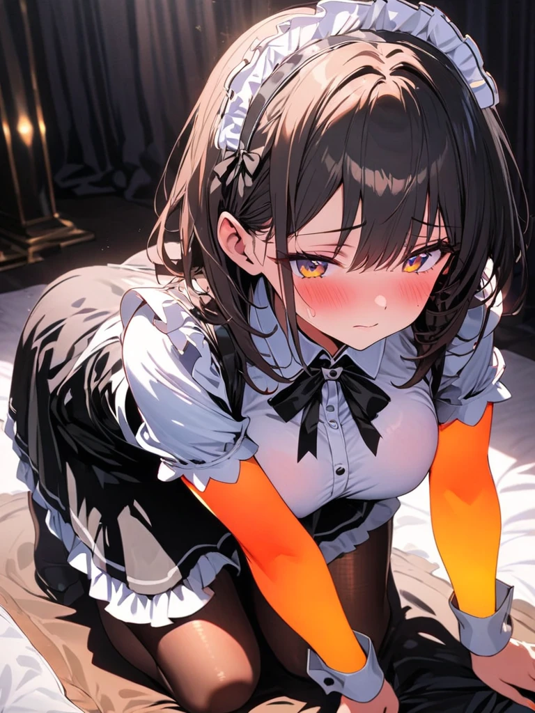 ((masterpiece)), ultra high definition, 凌乱的hair, (Expose a little, elongated, Shyness blush), (tied to a steel chain like, heavy), textured skin, hair, sexy and beautiful, Kneeling on the ground, Dirty basement,fairies,The clothes are a bit small,Let the audience see through transparent clothes,stick out tongue like,像狗一样Kneeling on the ground,maid outfit