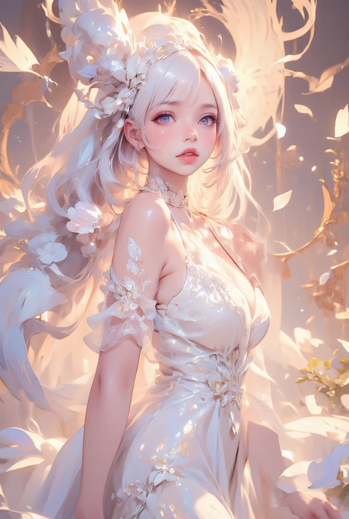 ((NSFW:-0.9, (nipple:-0.9), Acutance:0.85, White and Red, Mystic sight, (many Dazzling flush lights with lens flares), Luminous Particles, many colorful Lights )) . best quality, (masterpiece:1.3, ((realistic and photorealistic with touch of rawness:1.37)), ultra detailed:1.3) . (Amazing KAWAII Idols Walking on stage), ((Extremely detailed (KAWAII face variations)) with joyful expressions), { oiled ivory skin | Overflowing Biomechanical HUGE and HEAVY boob | pretty hips | (Exquisitely White dress with back cutouts) | Full of flowers covering girl's body | long hair:-0.8 }, { (Visible naked backs with Overflowing sideboob) | ( Walking on stage with Red highheels, large crowd:1.4) } . (((Ass focus, butt crack))), Whole Body proportions and all limbs are anatomically accurate .