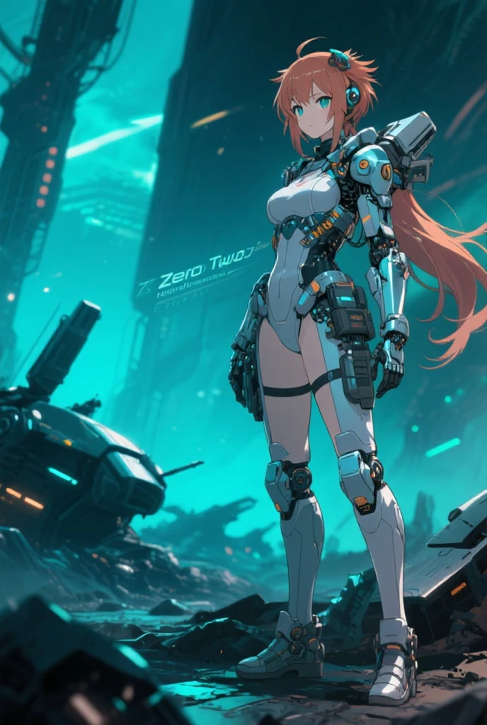 solo, female, sfw, abandoned spaceship, space landscape, dark, scry atmosphere, android, long hair, auburn hair, blue eyes, intricate artificial limbs, small breasts, juicy thighs, short, hallway, roof window, sad, ponytail, disheveled hair, spacesuit, bulky equipment, bulky suit, tools, damaged, helmet