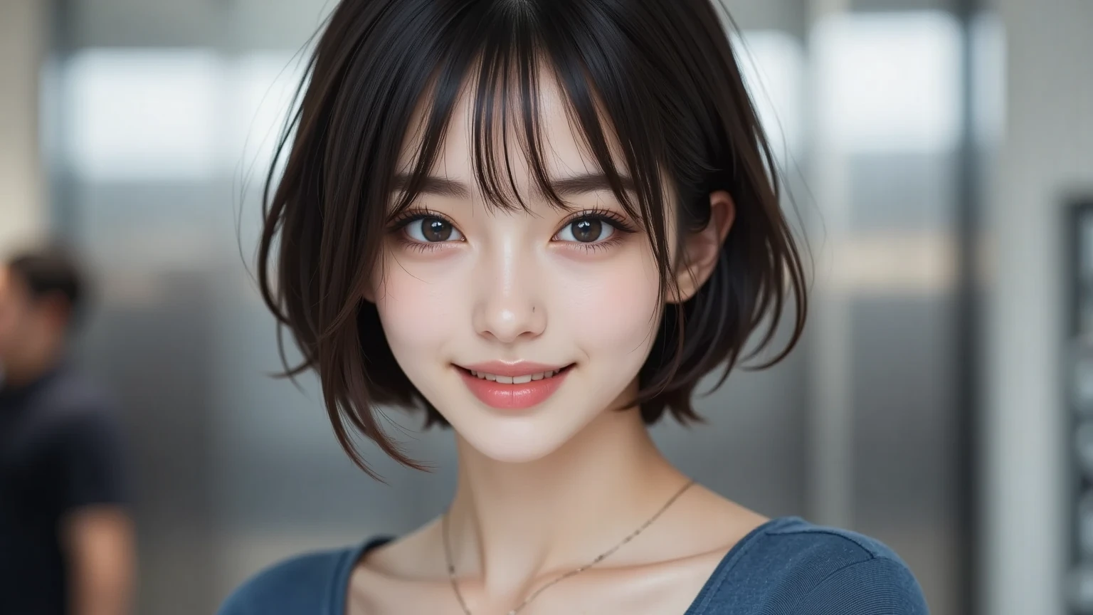 (Beautiful Woman Photo)
(Mastepiece:1.3)Beautiful Japanese girl,((smile:1.4)),Beautiful face,(Lifelike face),Beautiful delicate eyes,((Pure white one-piece dress)),Realistic eyes,Beautiful skin,Realistic skin texture(Real Skin)Radiant Skin,Professional Lighting,((Jet black, glossy, straight)),((Short bangs)),Black T-shirt,Mid-chest,High resolution,Sharp Focus,Ultra high definition eyes,