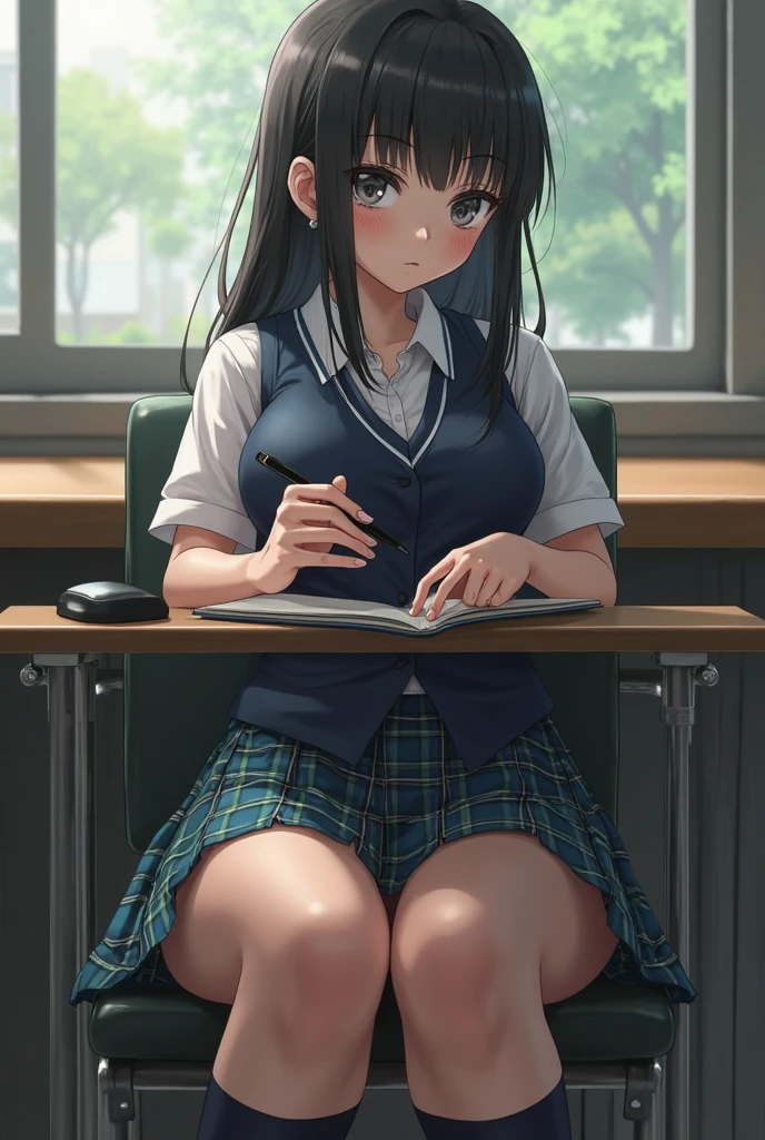 Beautiful  girl , sitting on a chair ,classroom